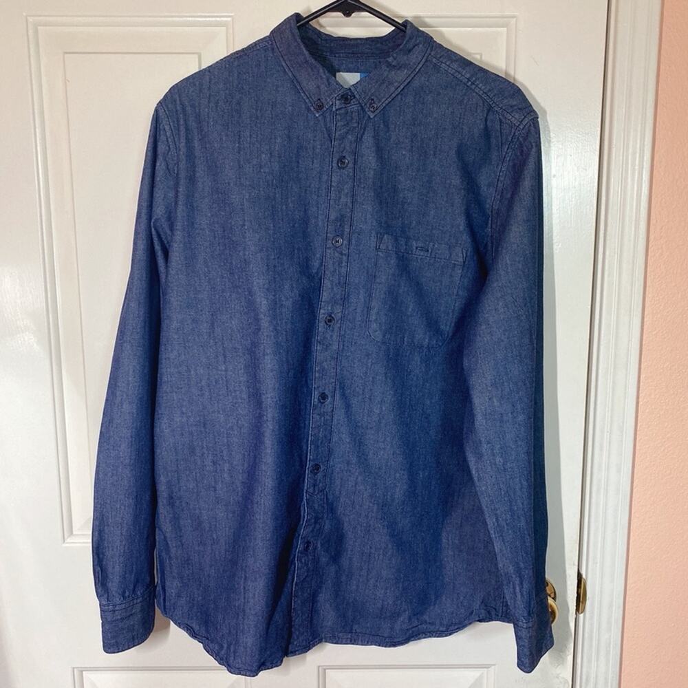14th & Union Blue Button Down Long Sleeve Collared Shirt Front Pocket | L